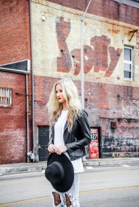 textured tights under jeans with leather jacket
