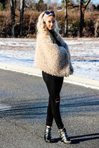black on black outfit fur coat