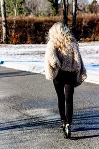 black on black outfit fur coat