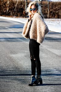 black on black outfit fur coat