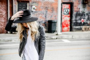 textured tights under jeans with leather jacket