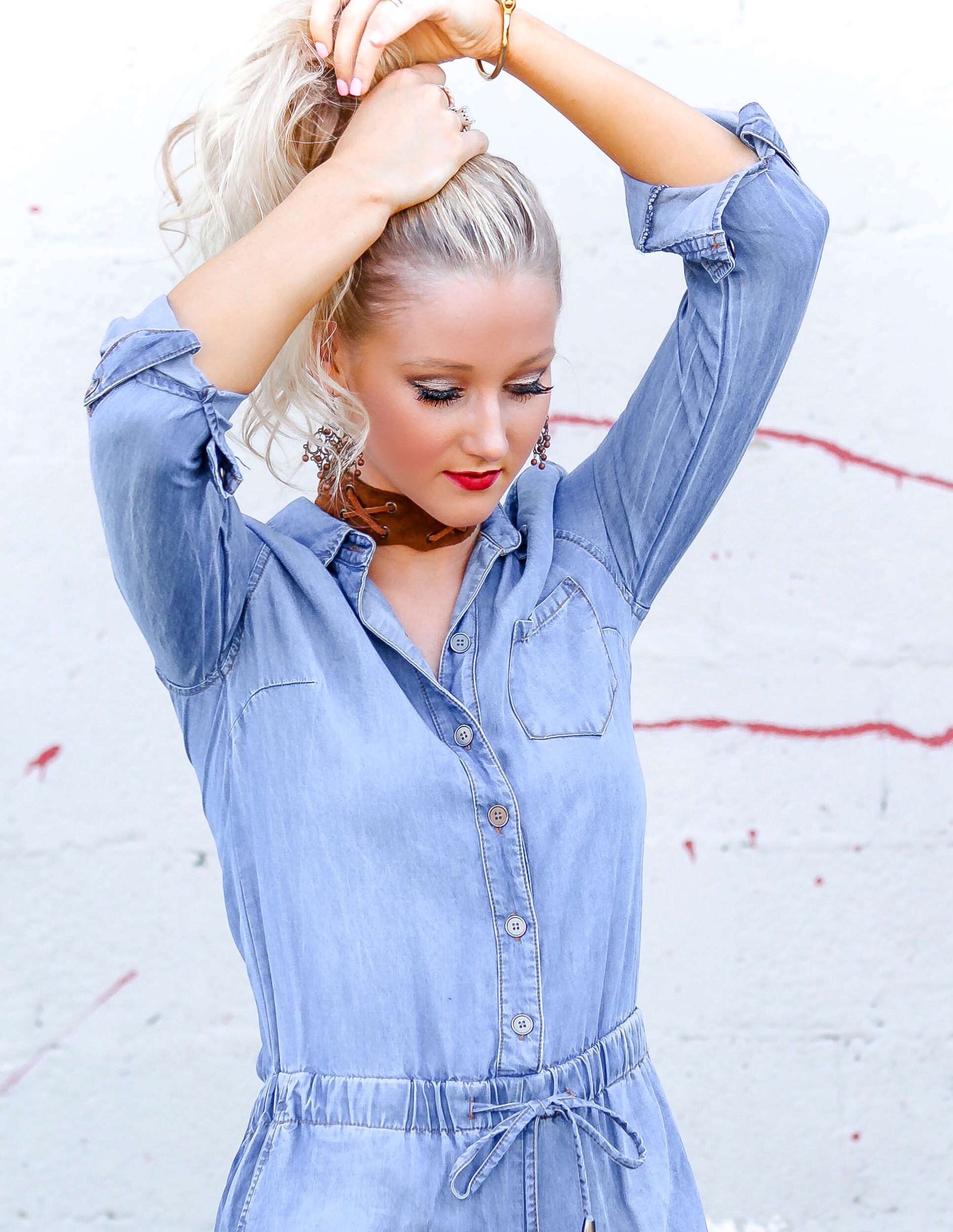 Lightweight Denim Romper and Messy Bun Tutorial | love 'n' labels www.lovenlabels.com