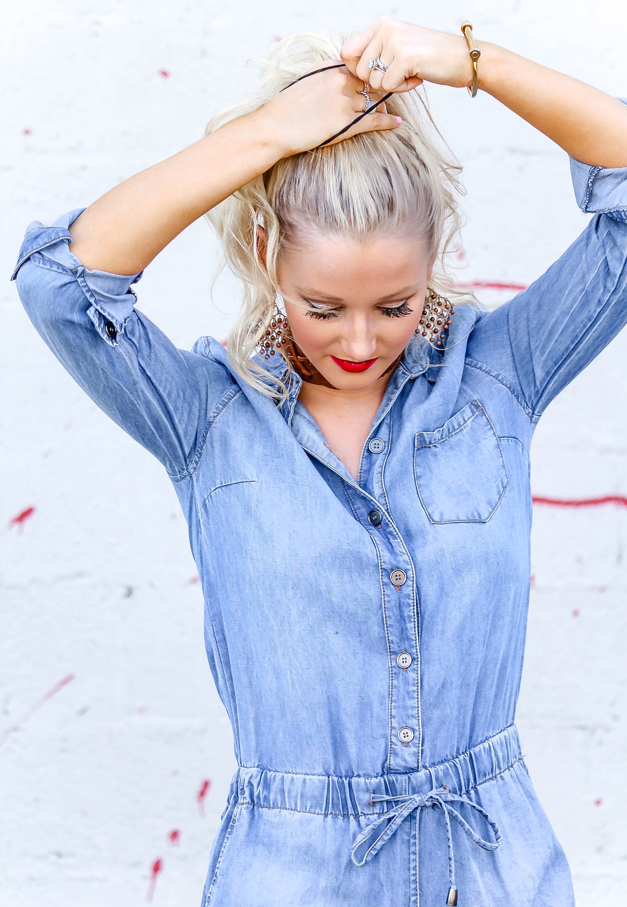 Lightweight Denim Romper and Messy Bun Tutorial | love 'n' labels www.lovenlabels.com