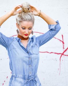 Lightweight Denim Romper and Messy Bun Tutorial | love 'n' labels www.lovenlabels.com