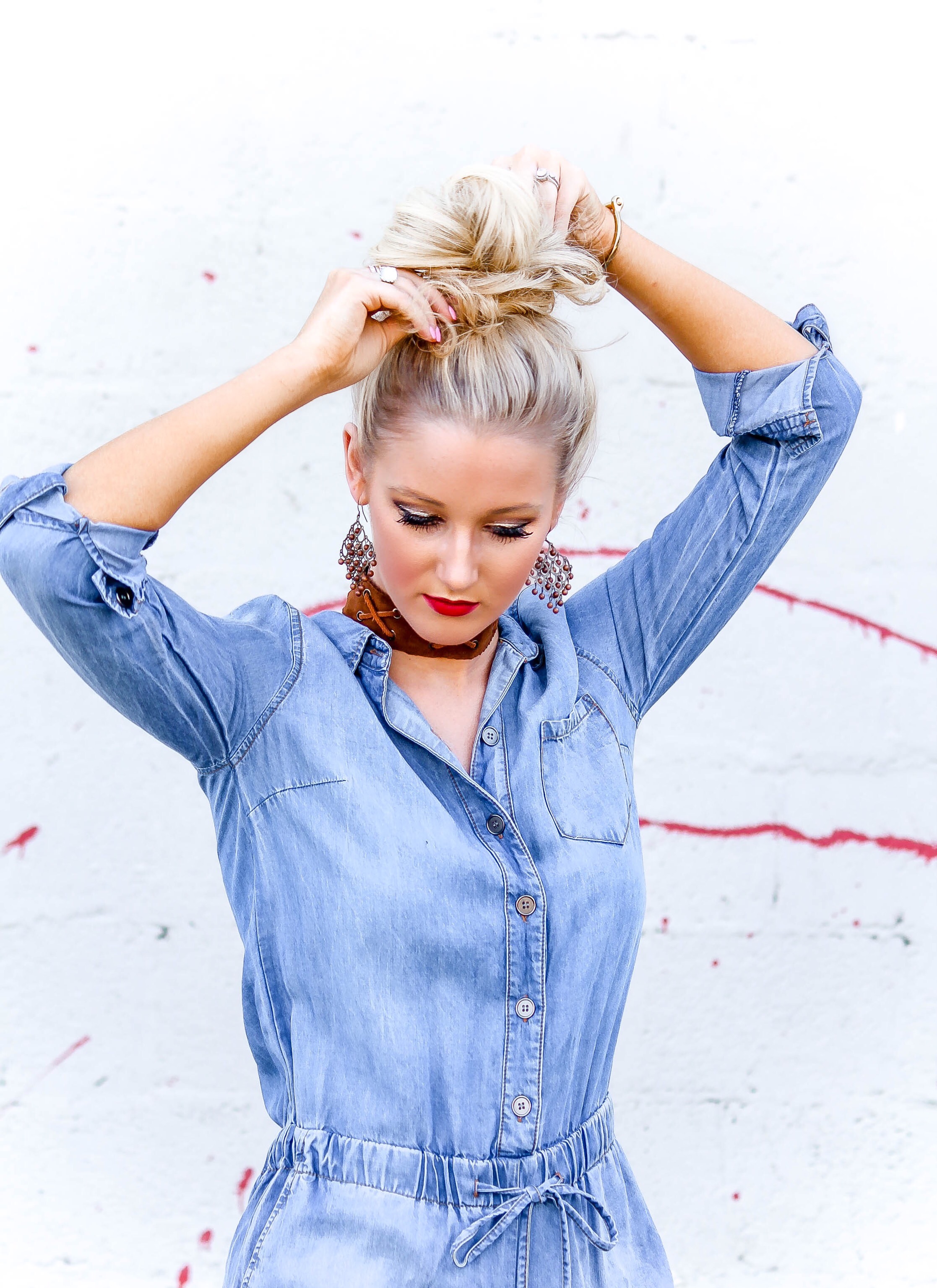 Lightweight Denim Romper and Messy Bun Tutorial | love 'n' labels www.lovenlabels.com