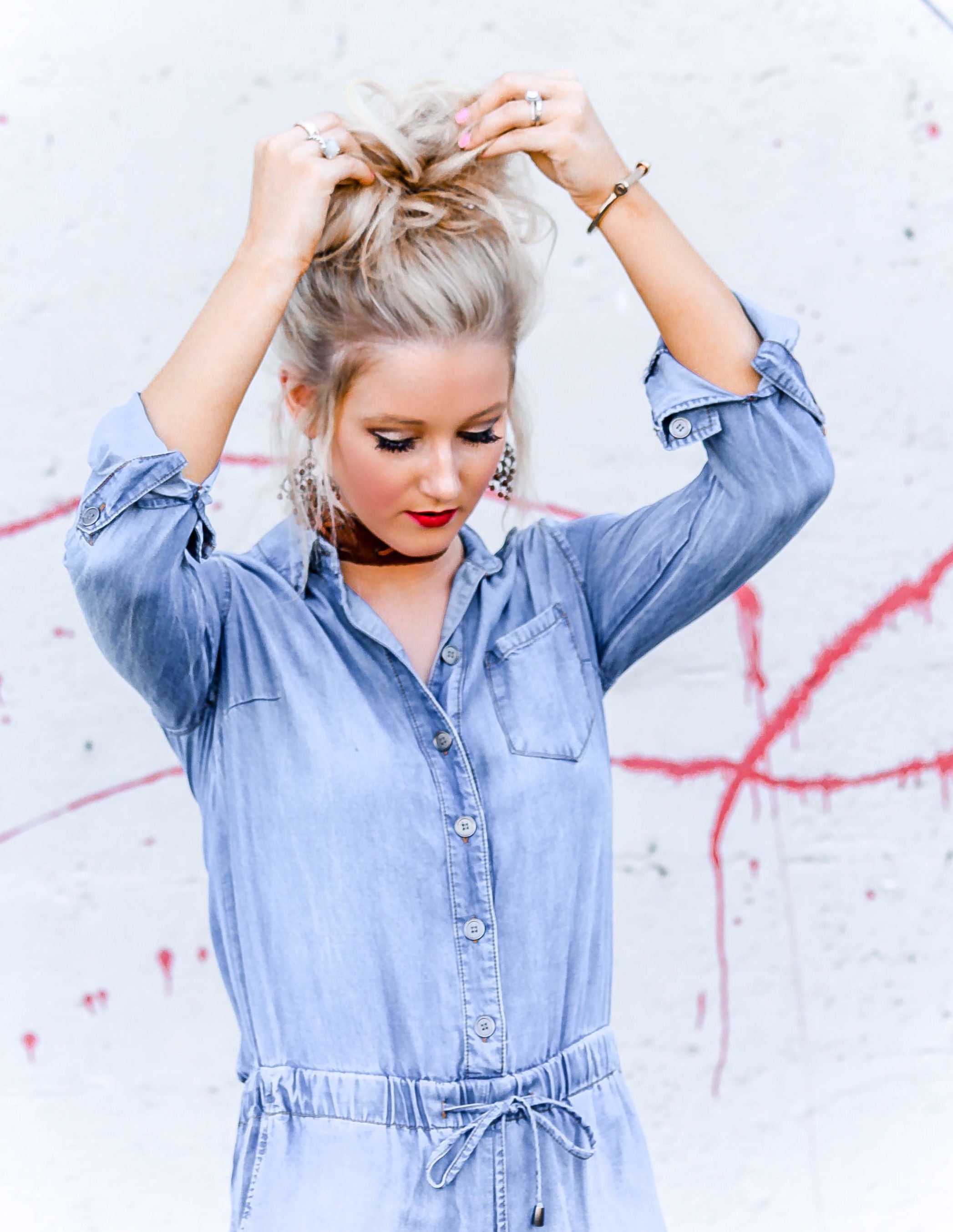 Lightweight Denim Romper and Messy Bun Tutorial | love 'n' labels www.lovenlabels.com