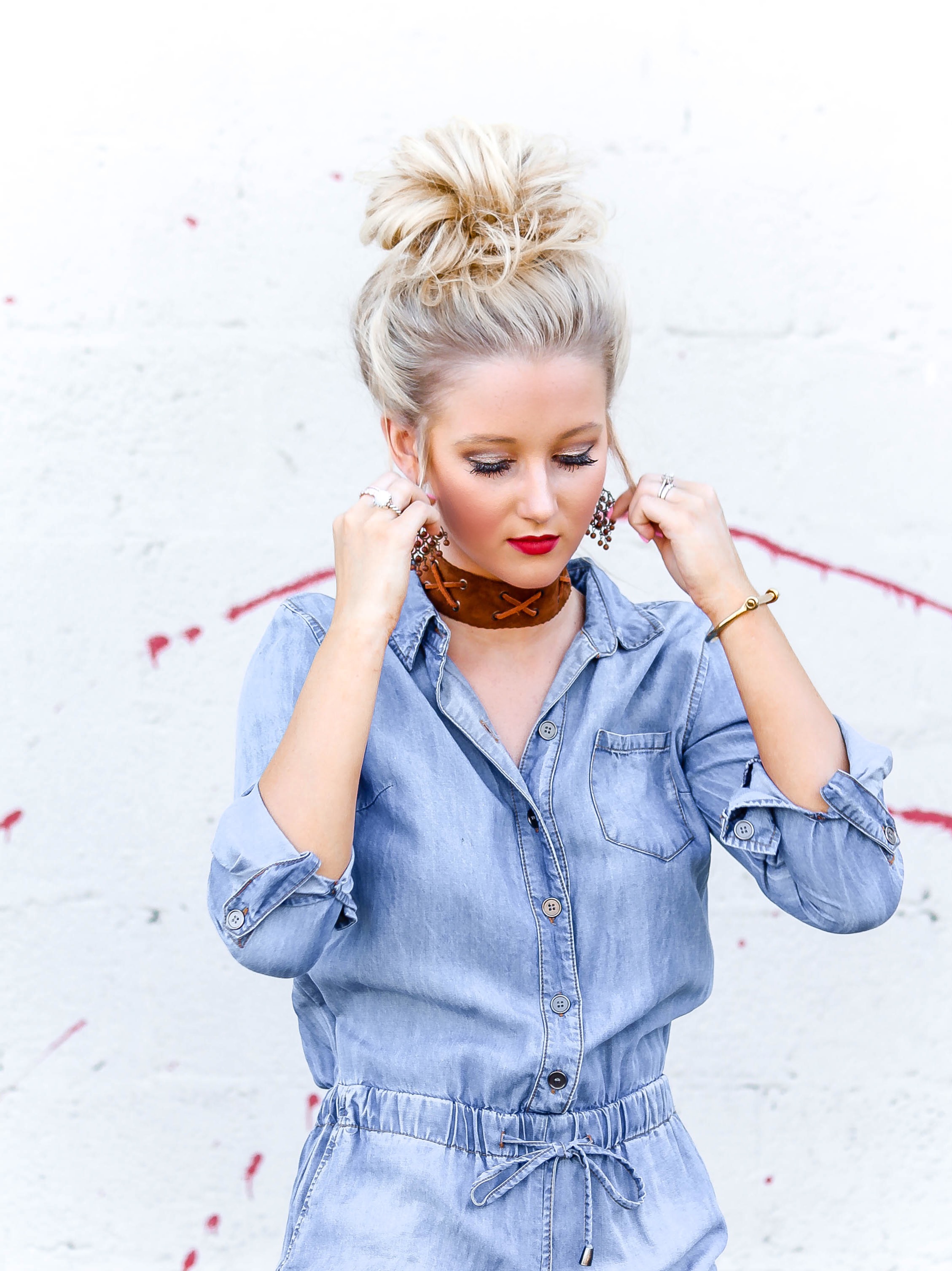 Lightweight Denim Romper and Messy Bun Tutorial | love 'n' labels www.lovenlabels.com